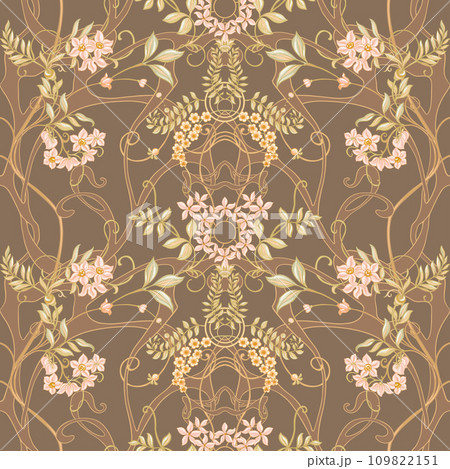 Fantasy flowers, decorative flowers and leaves in art nouveau style 109822151
