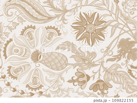 Fantasy flowers in retro, vintage, jacobean embroidery style 109822155