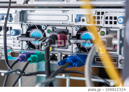 Detail of server room with patch cables Detail of server room with patch cables 109822324