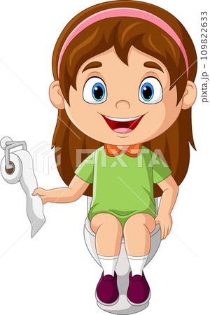Cartoon little girl sitting on the toilet 109822633