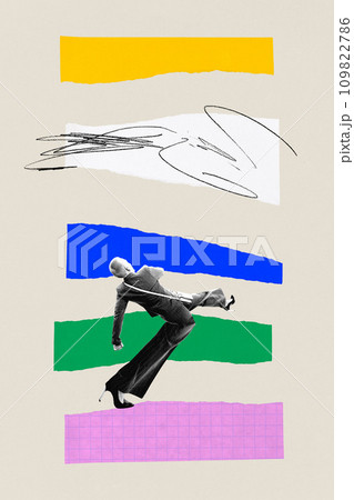 Ambitious and confident woman, employee moving forward to professional growth and success. Promotion. Contemporary art collage. Ambitious and confident woman, employee moving forward to professional growth and success. Promotion. Contemporary art collage. 109822786