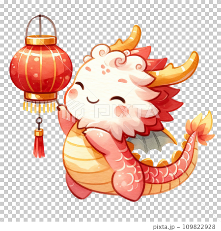 Watercolor Chinese Red Dragon celebrates Chinese New Year 2024 Watercolor Chinese Red Dragon celebrates Chinese New Year 2024 109822928
