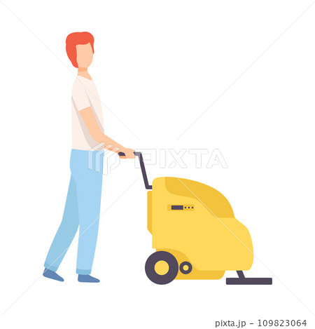 Male Professional Cleaner with Washing Machine Cleaning and Polishing Floor, Cleaning Company Staff Character Dressed in Uniform with Equipment Flat Vector Illustration Male Professional Cleaner with Washing Machine Cleaning and Polishing Floor, Cleaning Company Staff Character Dressed in Uniform with Equipment Flat Vector Illustration 109823064