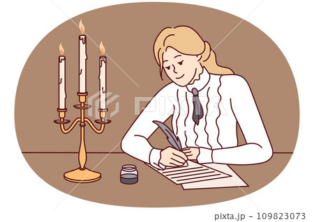 Woman write with feather in retro style 109823073