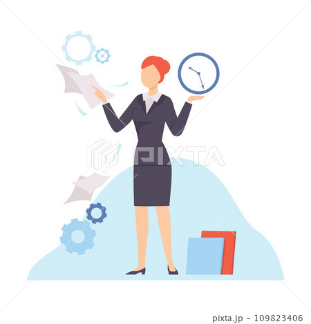 Businesswoman Planning and Controlling Her Working Time, Distribution of Priority of Tasks, Strategic Planning, Deadline and Time Management Business Concept Flat Vector Illustration Businesswoman Planning and Controlling Her Working Time, Distribution of Priority of Tasks, Strategic Planning, Deadline and Time Management Business Concept Flat Vector Illustration 109823406
