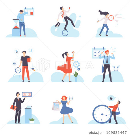 Businesspeople Planning, Controlling and Managing Their Working Time Set, Organization and Control of Working Time, Efficient Time Management Business Concept Flat Vector Illustration Businesspeople Planning, Controlling and Managing Their Working Time Set, Organization and Control of Working Time, Efficient Time Management Business Concept Flat Vector Illustration 109823447
