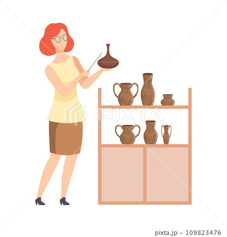 Scientist Archaeologist Examining Ancient Vessels, Tour Guide Giving Excursion at Museum Flat Vector Illustration Scientist Archaeologist Examining Ancient Vessels, Tour Guide Giving Excursion at Museum Flat Vector Illustration 109823476