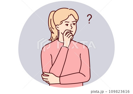 Pensive woman feel frustrated thinking Pensive woman feel frustrated thinking 109823616