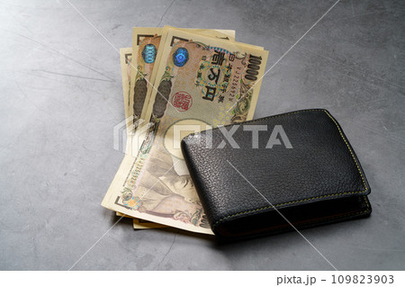 革の財布と紙幣 109823903