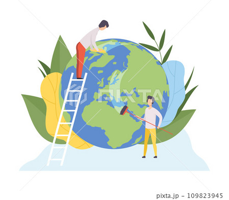 People Cleaning the Earth Planet with Tools, Volunteers Taking Care About Planet Ecology, Environment, Nature Protection Flat Vector Illustration People Cleaning the Earth Planet with Tools, Volunteers Taking Care About Planet Ecology, Environment, Nature Protection Flat Vector Illustration 109823945