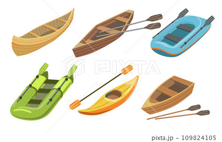 Collection of Boats, Different Types of Water Transport Vector Illustration 109824105