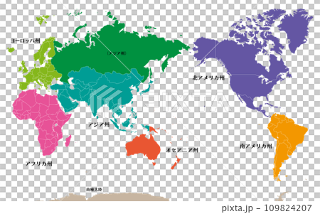World map color-coded by six major states, with Russia shown in a different color as an Asian province, Japanese World map color-coded by six major states, with Russia shown in a different color as an Asian province, Japanese 109824207