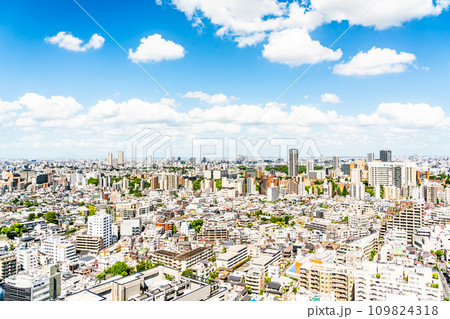 青空が広がる住宅街 109824318