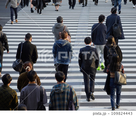 冬の都会の交差点の横断歩道を渡る人々の姿 109824443