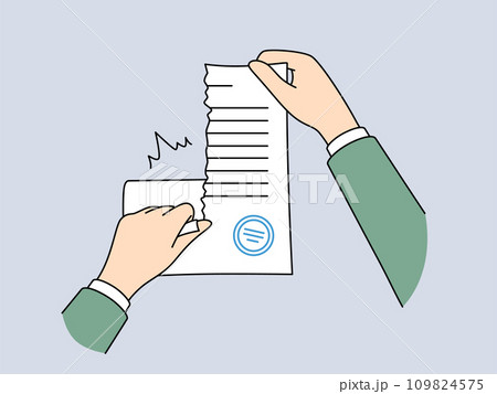 Hands tear up sealed contract to get rid of non-income-generating business obligations or quit job 109824575