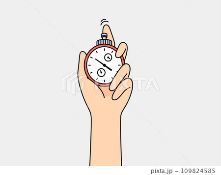 Stopwatch in hand of person tracking speed of athlete or productivity of company employee 109824585
