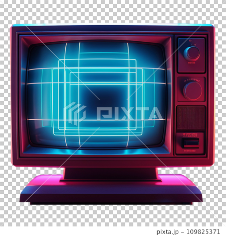 Colorful Retro TV Cyberpunk Style Isolated on White Background Colorful Retro TV Cyberpunk Style Isolated on White Background 109825371