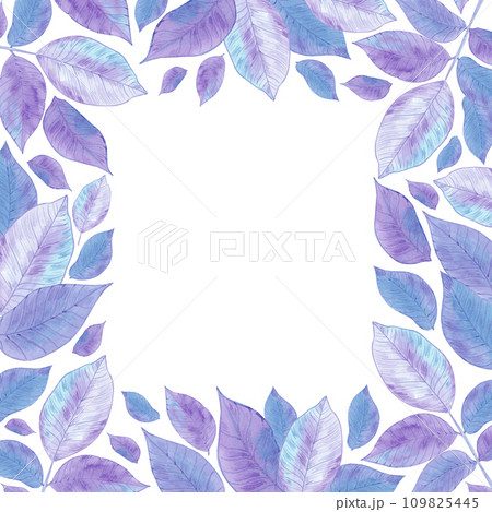 Hand drawn watercolor purple and blue walnut and leaves frame border isolated on white background. Can be used for card, label, banner and other printed products. 109825445