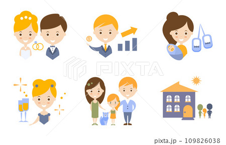 Family Lifestyle Icons Set, Wedding, Business, Birth Of a Baby Flat Vector Illustration Family Lifestyle Icons Set, Wedding, Business, Birth Of a Baby Flat Vector Illustration 109826038