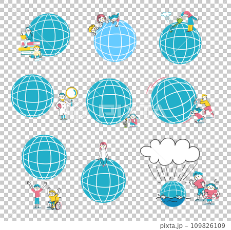 地球與不同年齡、種族、民族的孩子小學生插畫素材 109826109