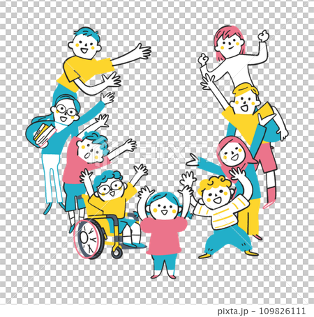 地球與不同年齡、種族、民族的孩子小學生插畫素材 109826111