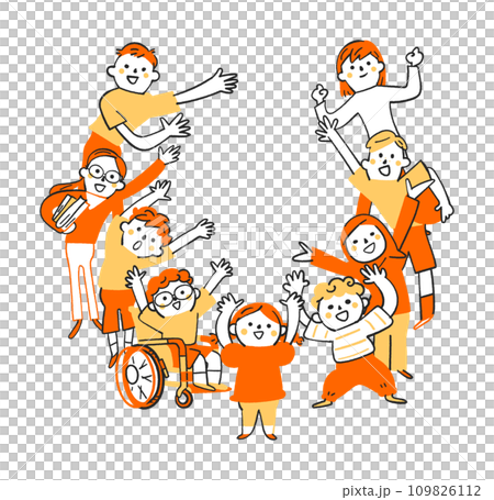 地球與不同年齡、種族、民族的孩子小學生插畫素材 109826112