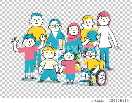 Children of different ages, races, and nationalities Elementary school students Illustration material 109826116