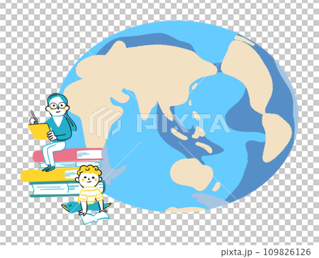 Children sitting on books and studying and the earth Illustration material 109826126
