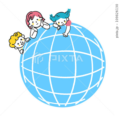 地球を俯瞰して眺める3人の小学生 イラスト素材 地球を俯瞰して眺める3人の小学生 イラスト素材 109826130
