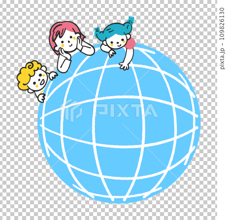 三個小學生從上面看地球插畫素材 109826130