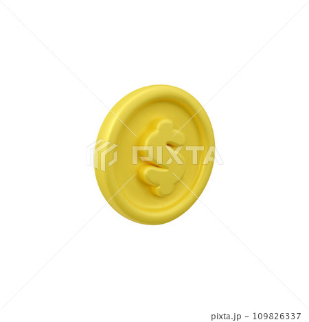 Round golden coin with dollar currency sign 3D style 109826337