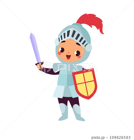 Boy Knight with Sword and Shield as Fairy Tale Character Vector Illustration 109826583