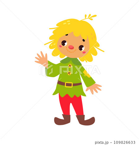 Straw Boy with Hay Hair and Patched Costume Wave Hand as Fairy Tale Character Vector Illustration 109826633