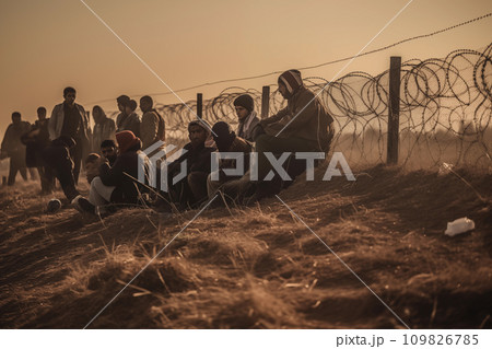 Migrants cross the border illegally. Refugees crossing border. Migrants cross the border illegally. Refugees crossing border. 109826785