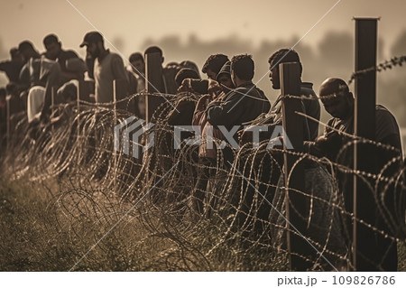Migrants cross the border illegally. Refugees crossing border. Migrants cross the border illegally. Refugees crossing border. 109826786
