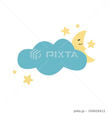 Moon sleeps in clouds and stars clip art 109826812