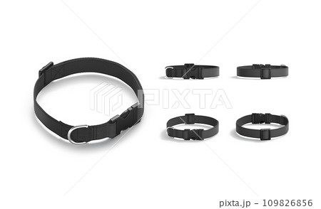 Blank black dog collar with plastic buckle mockup, different views 109826856