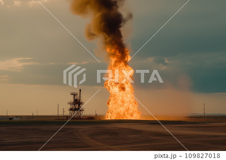 Oilfield Explosions. Oil and Gas Wells fire. Accident Oil Well Work 109827018
