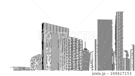 Greater commercial and investment center It is the center of offices, banks, residences, hotels, shopping malls, Sketch 3D illustration. 109827153