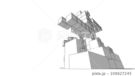 Modern architecture in a beautiful metropolisFreehand line drawing illustration, 3D illustration. Modern architecture in a beautiful metropolisFreehand line drawing illustration, 3D illustration. 109827245