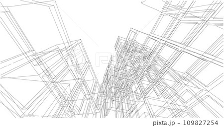 Modern architecture in a beautiful metropolisFreehand line drawing illustration, 3D illustration. Modern architecture in a beautiful metropolisFreehand line drawing illustration, 3D illustration. 109827254