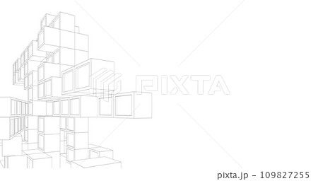 Modern architecture in a beautiful metropolisFreehand line drawing illustration, 3D illustration. Modern architecture in a beautiful metropolisFreehand line drawing illustration, 3D illustration. 109827255