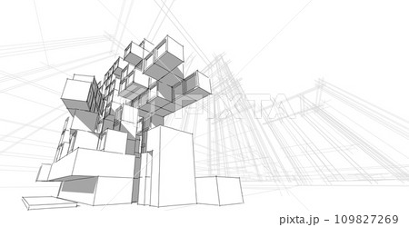 Modern architecture in a beautiful metropolisFreehand line drawing illustration, 3D illustration. 109827269