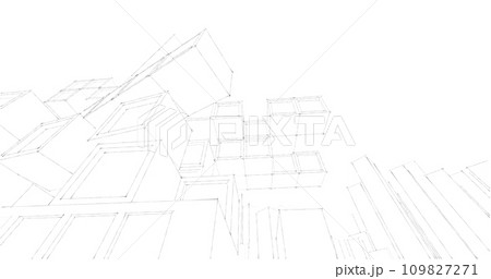 Modern architecture in a beautiful metropolisFreehand line drawing illustration, 3D illustration. Modern architecture in a beautiful metropolisFreehand line drawing illustration, 3D illustration. 109827271