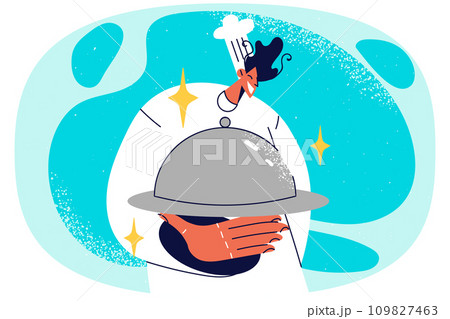 Smiling male chef with food on tray 109827463