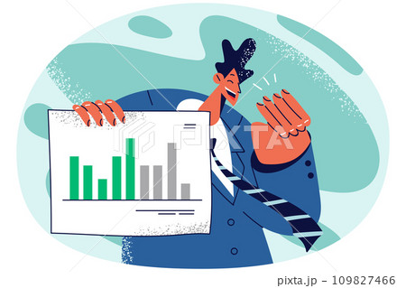 Smiling businessman showing graph with business success Smiling businessman showing graph with business success 109827466