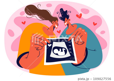 Happy couple show ultrasound scan 109827556
