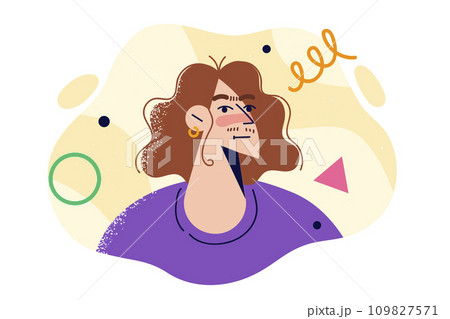 Woman with hirsutism syndrome, which causes facial hair growth, suffers due to excess testosterone 109827571