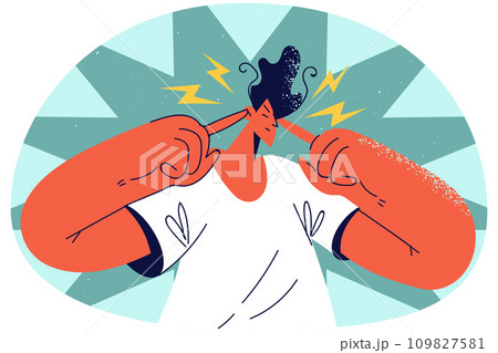 Unhappy man close ears annoyed with noise 109827581