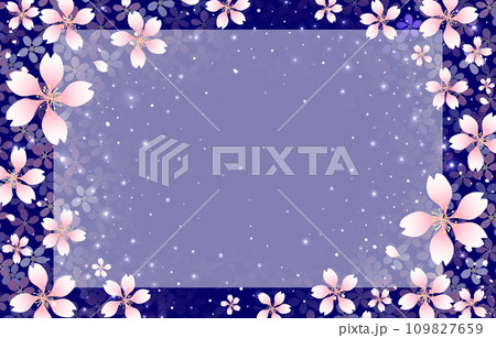 桜のフレーム背景　紺色　夜桜イメージ 109827659